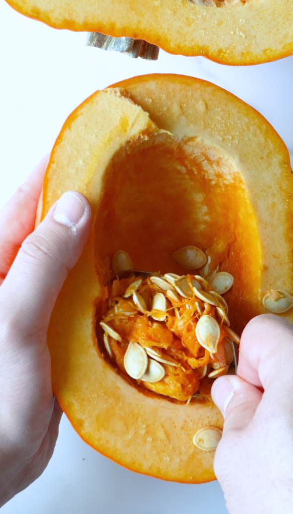 Cut pumpkin into large slices, remove the seeds, drizzle with oil and bake until soft